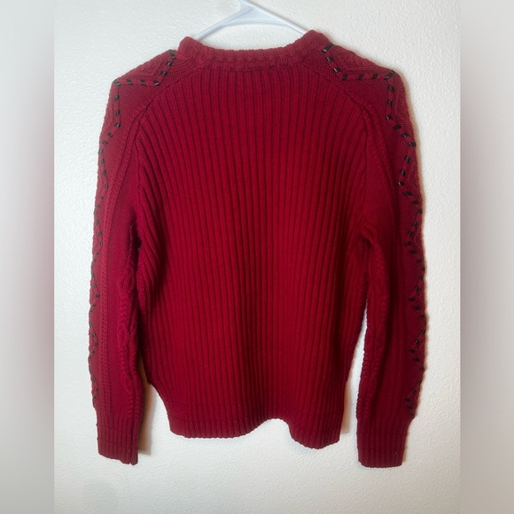 Maje Red Knit Sweater with Faux Leather Braiding Size 2/US M - Picture 6 of 7